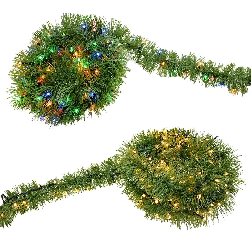 Pre-Lit Tinsel Garland Asst (10m)