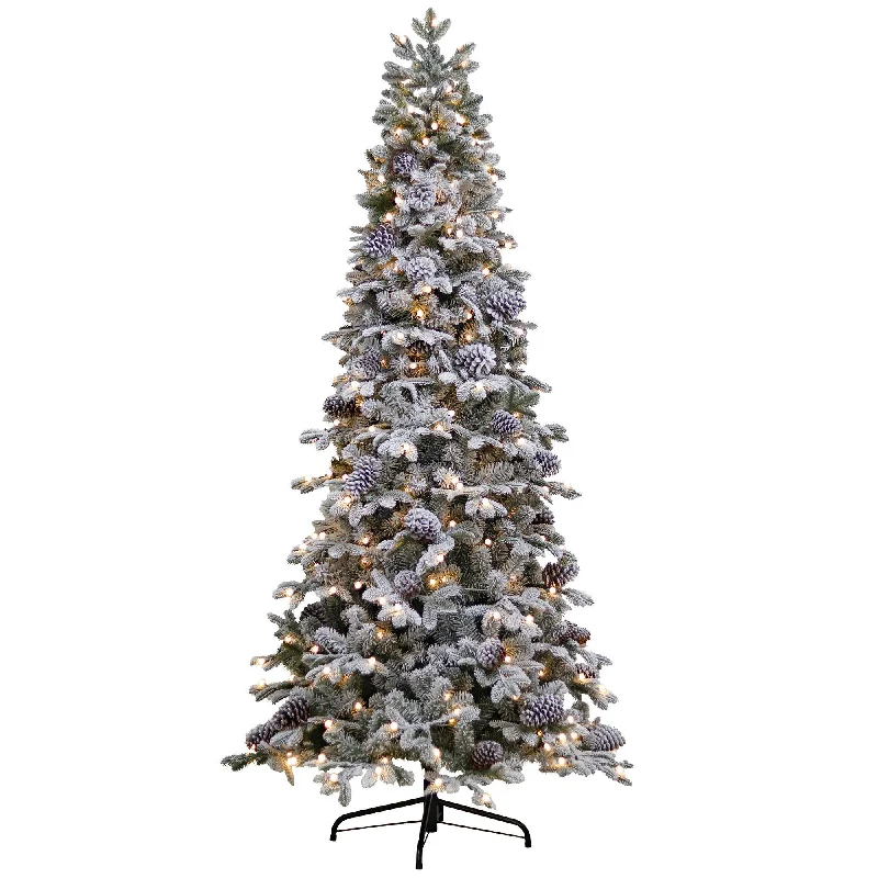 Puleo 6.5ft Pre-lit Yukon Snowy Pine Slim with Pre-lit Warm White Globe Bulbs