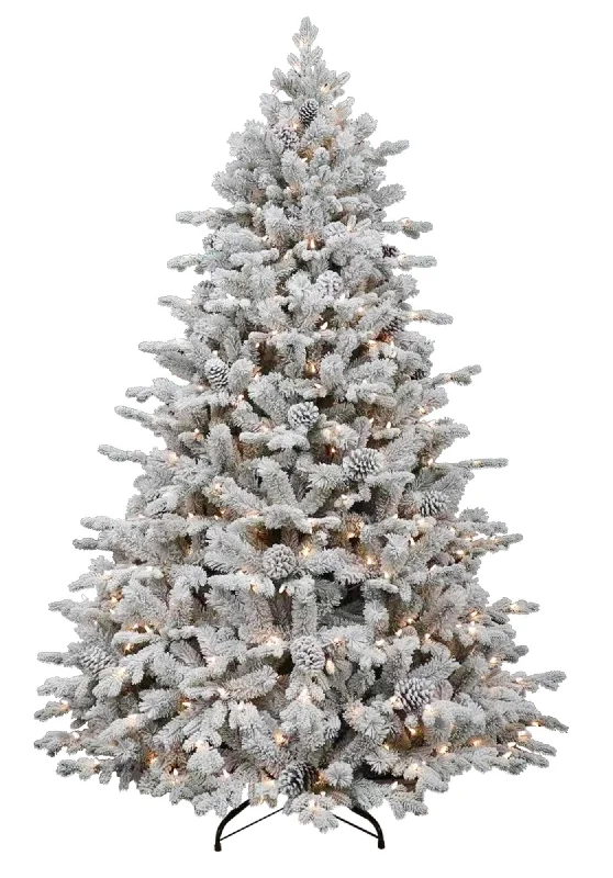 Puleo 6ft Pre-lit Balmoral Spruce Snowy / Flocked Life Like Artificial Christmas Tree with Warm White LED's