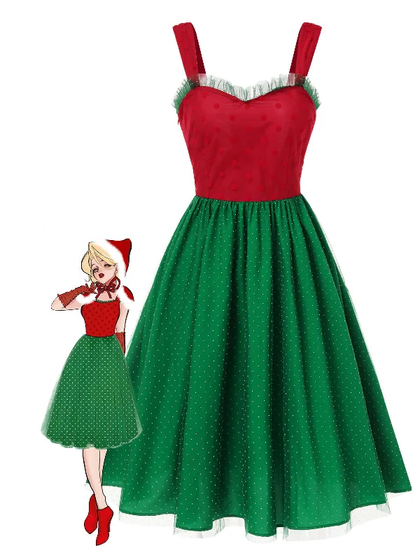 Red & Green 1950s Christmas Polka Dots Dress