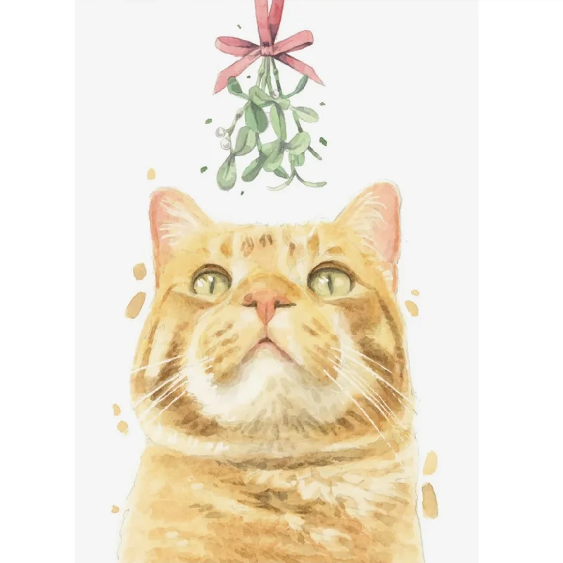 Ginger Cat with Mistletoe Christmas Greeting Card