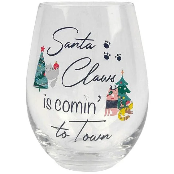 Santa Claws is Comin to Town Cat Wine Glass