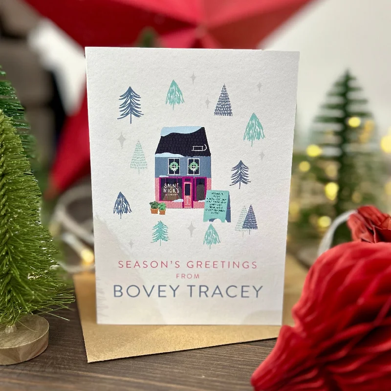 Season's Greetings From Bovey Tracey Christmas Card, Coffee House