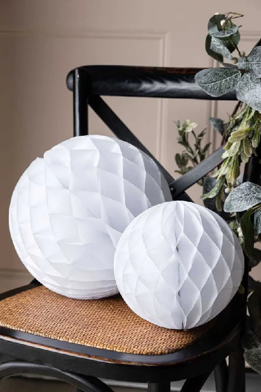 Set Of 2 White Honeycomb Ball Decorations