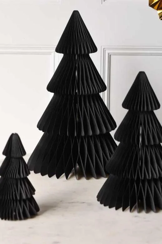 Set Of 3 Black Honeycomb Christmas Trees