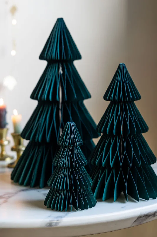 Set Of 3 Dark Green Honeycomb Christmas Trees