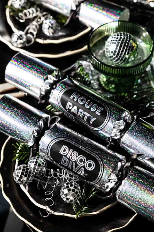 Set Of 6 Silver Disco Christmas Crackers