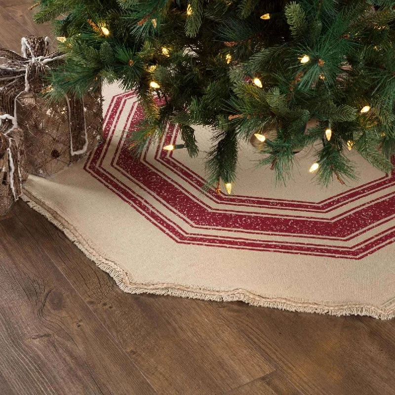 Vintage Burlap Stripe Red Christmas Tree Skirt 48 VHC Brands