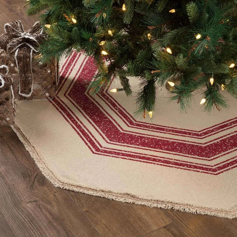 Vintage Burlap Stripe Red Christmas Tree Skirt 55 VHC Brands