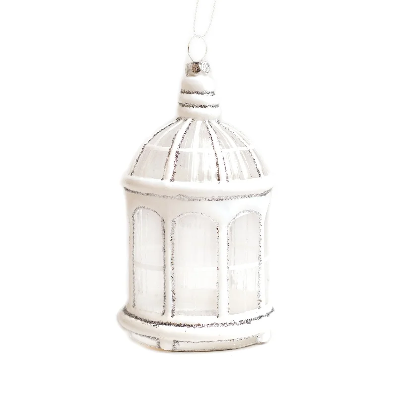 14cm White Bird Cage Glass Ornament OGS022