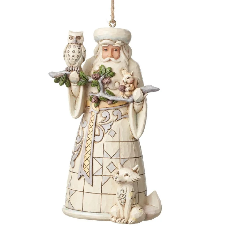 White Woodland Santa Ornament - Jim Shore