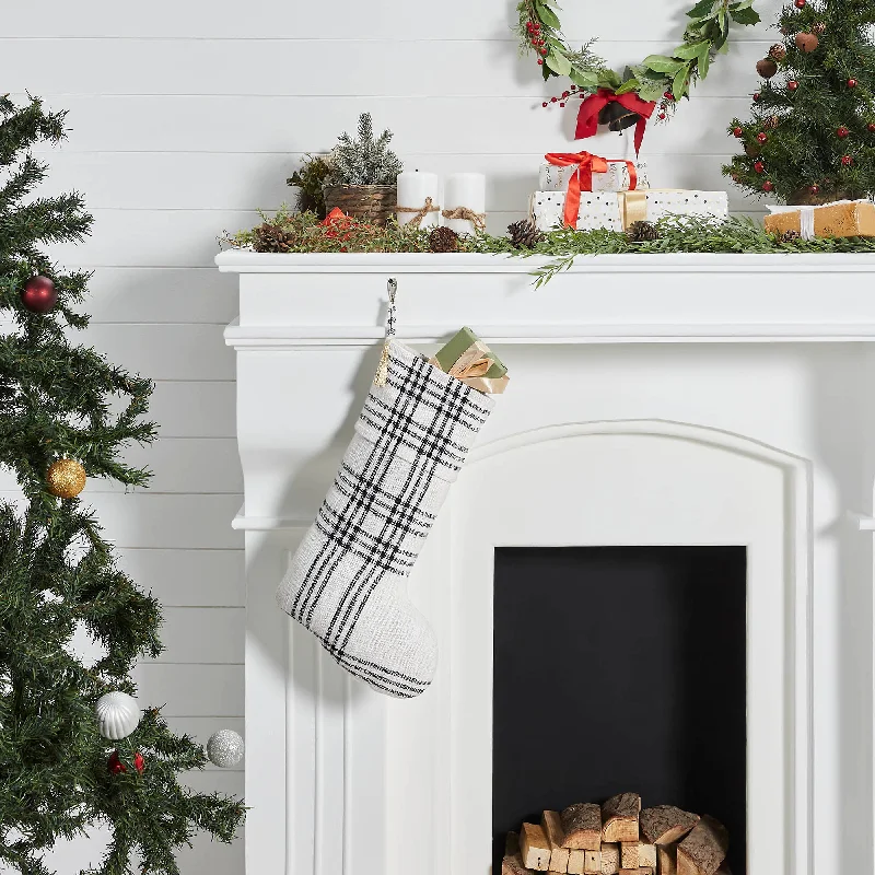 Wintergleam Black White Plaid Stocking 12x20