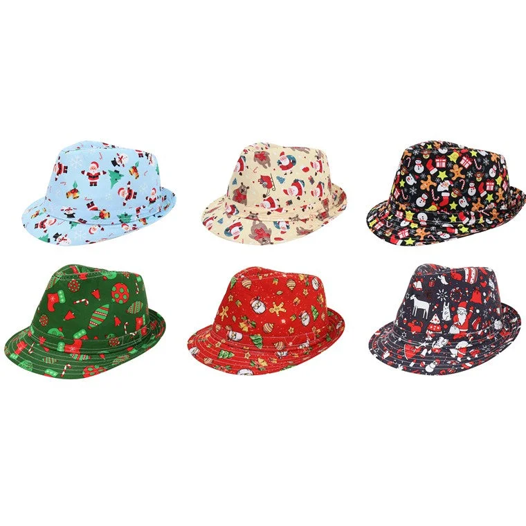 Xmas Trilby Printed Hat, Asstd Designs