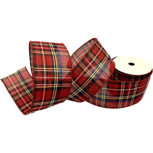 10yds Red Tartan Wired Edge Ribbon - Christmas Xmas