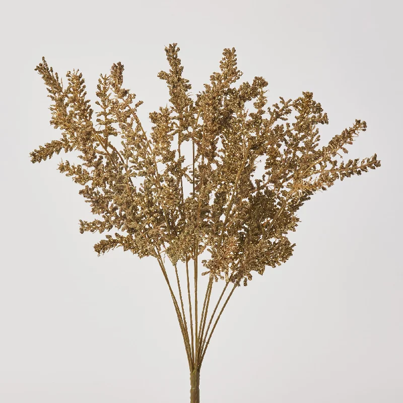 Gold Glitter Sedum Bush Faux Winter Stem Spray - 21"