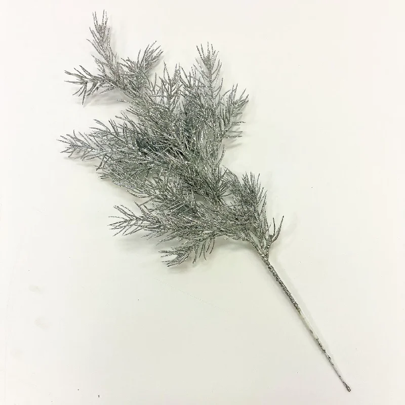 Silver Glitter Faux Winter Pine Branch Spray - 20"