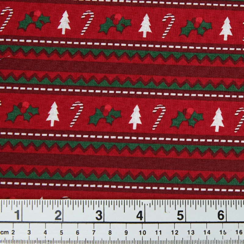 Christmas Cotton Print Fabric, Trees Candy Cane- Width 112cm