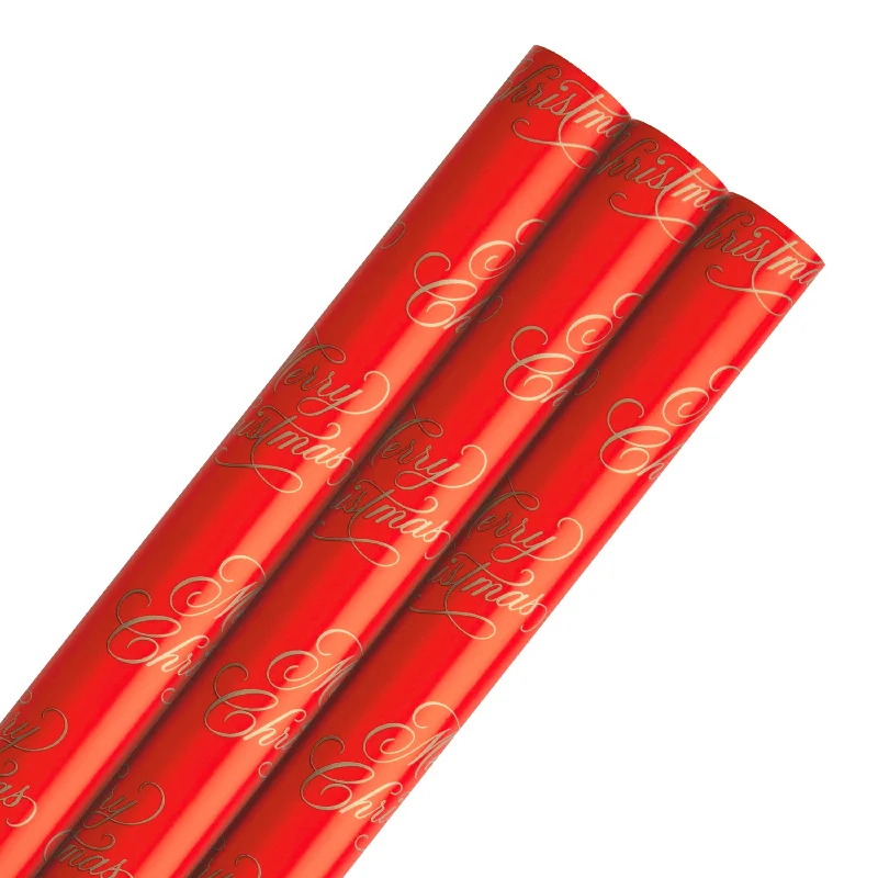 9M Christmas Wrapping Paper Multi-Pack - 3 x 3M Rolls in 1 Bright Red Design