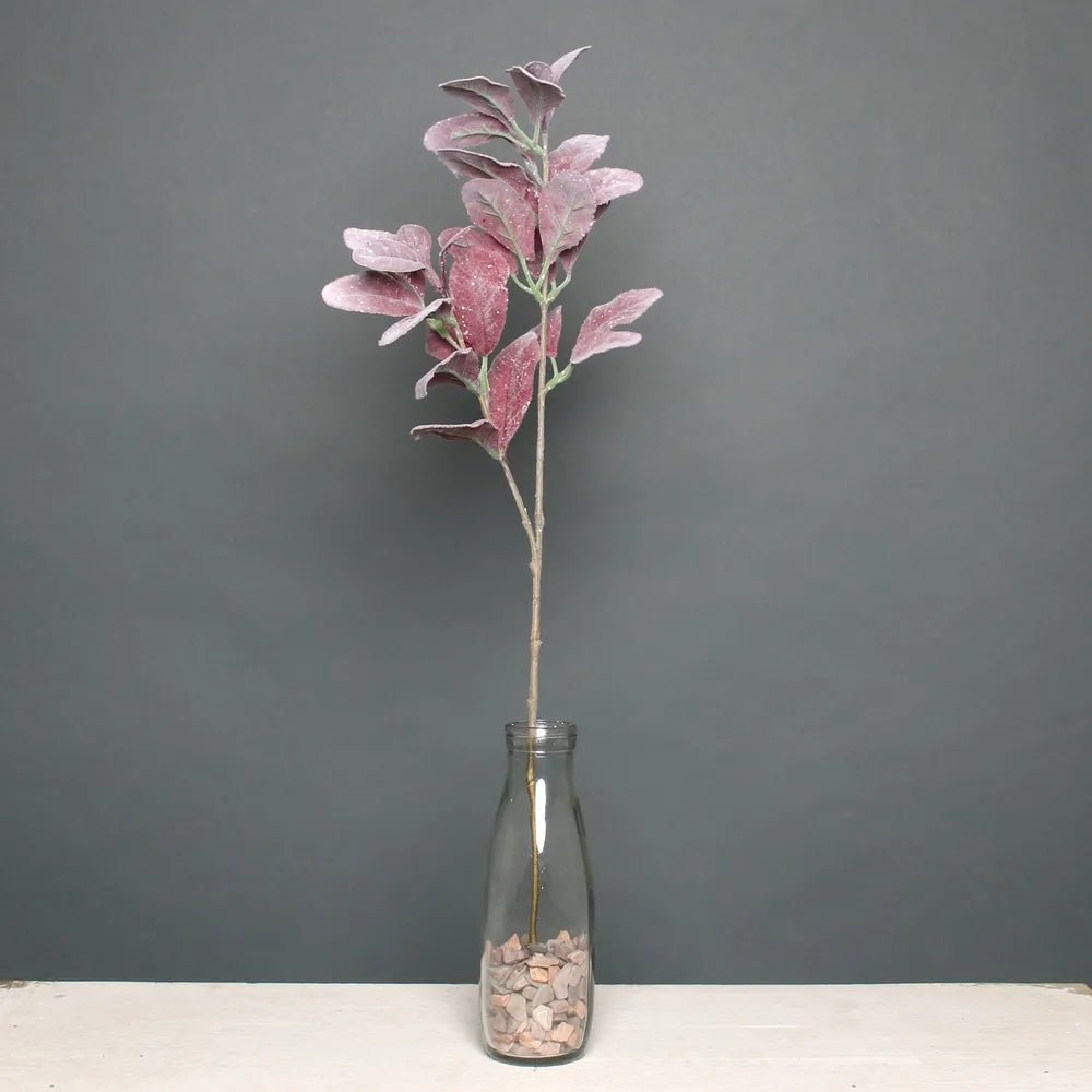 64cm Flocked Lambs Ear Single Stem Burgundy with Glitter - Christmas Artificial