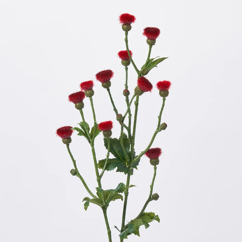 Fuzzy Dark Red Thistle Branch Spray - 32"