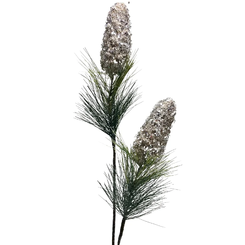 Small Iced Champagne Aspen Pinecone Spray x 2 32” |KS